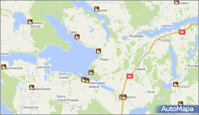 mapa Piaski gmina Ełk, Piaski gmina Ełk na mapie Targeo