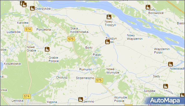 mapa Piaski gmina Gąbin, Piaski gmina Gąbin na mapie Targeo