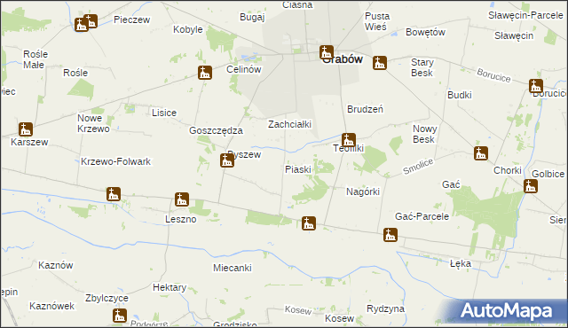 mapa Piaski gmina Grabów, Piaski gmina Grabów na mapie Targeo