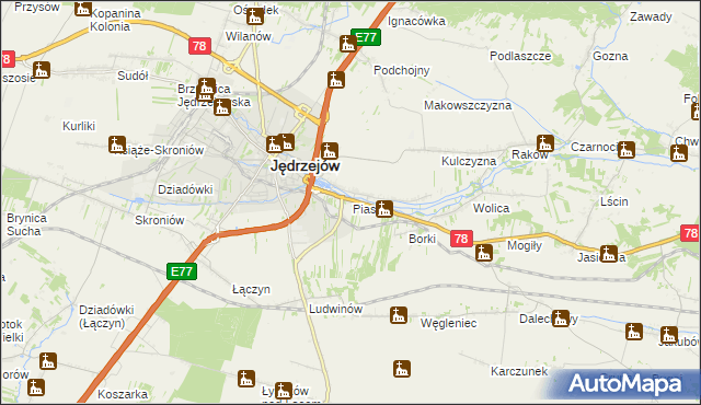 mapa Piaski gmina Jędrzejów, Piaski gmina Jędrzejów na mapie Targeo