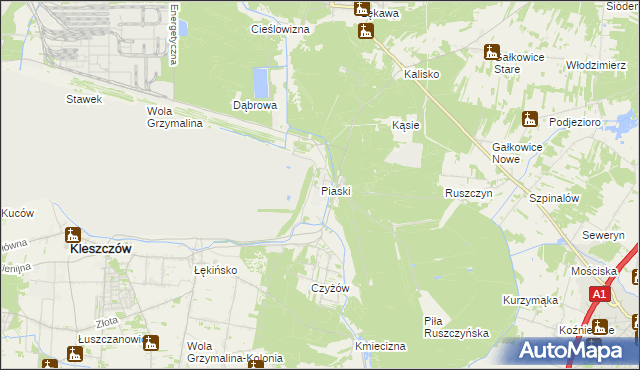 mapa Piaski gmina Kleszczów, Piaski gmina Kleszczów na mapie Targeo