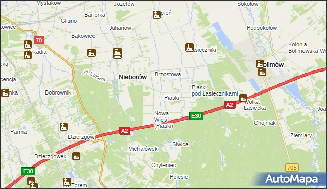 mapa Piaski gmina Nieborów, Piaski gmina Nieborów na mapie Targeo