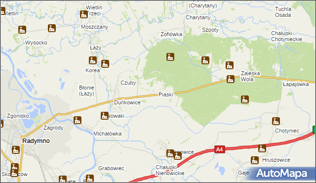 mapa Piaski gmina Radymno, Piaski gmina Radymno na mapie Targeo