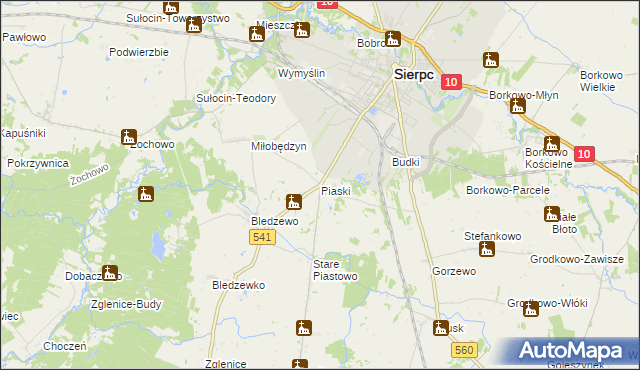 mapa Piaski gmina Sierpc, Piaski gmina Sierpc na mapie Targeo