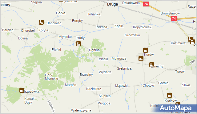 mapa Piaski gmina Wieluń, Piaski gmina Wieluń na mapie Targeo