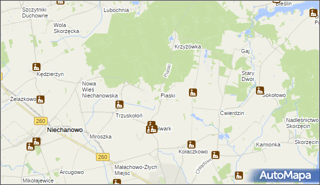 mapa Piaski gmina Witkowo, Piaski gmina Witkowo na mapie Targeo