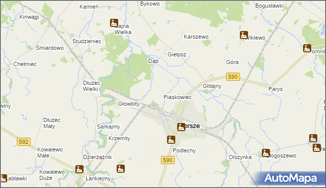 mapa Piaskowiec gmina Korsze, Piaskowiec gmina Korsze na mapie Targeo
