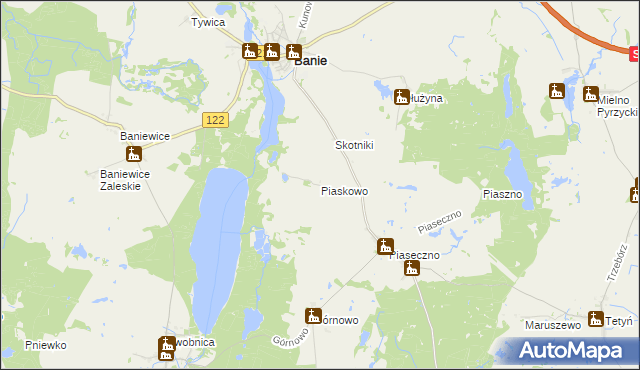 mapa Piaskowo gmina Banie, Piaskowo gmina Banie na mapie Targeo