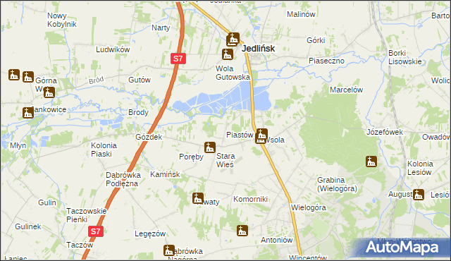 mapa Piastów gmina Jedlińsk, Piastów gmina Jedlińsk na mapie Targeo