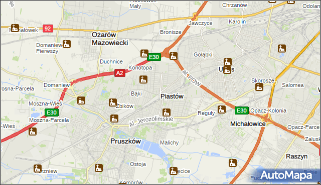 mapa Piastów powiat pruszkowski, Piastów powiat pruszkowski na mapie Targeo