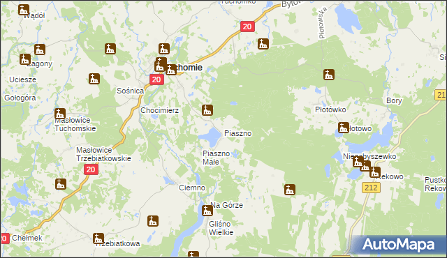 mapa Piaszno gmina Tuchomie, Piaszno gmina Tuchomie na mapie Targeo