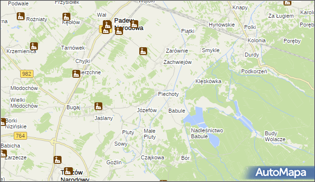 mapa Piechoty, Piechoty na mapie Targeo