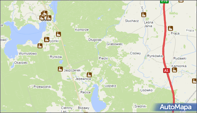 mapa Piecki gmina Osiek, Piecki gmina Osiek na mapie Targeo