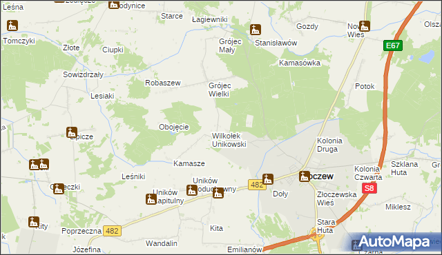 mapa Pieczyska gmina Złoczew, Pieczyska gmina Złoczew na mapie Targeo