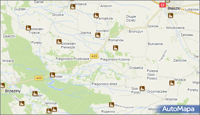 mapa Piegonisko-Kolonia, Piegonisko-Kolonia na mapie Targeo