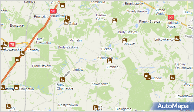 mapa Piekarowo, Piekarowo na mapie Targeo