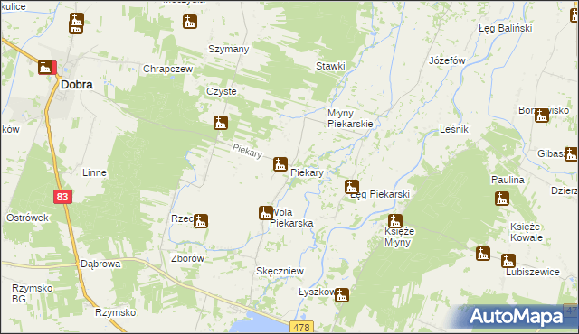 mapa Piekary gmina Dobra, Piekary gmina Dobra na mapie Targeo