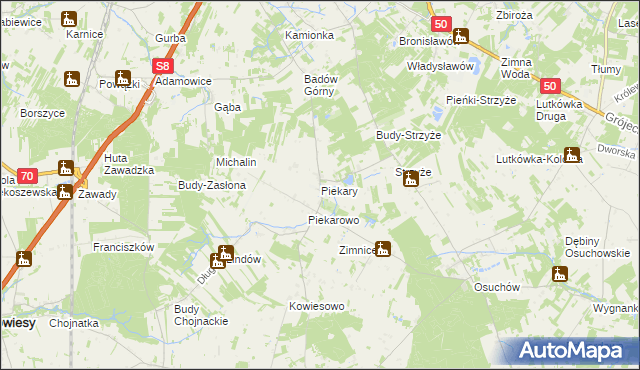 mapa Piekary gmina Mszczonów, Piekary gmina Mszczonów na mapie Targeo