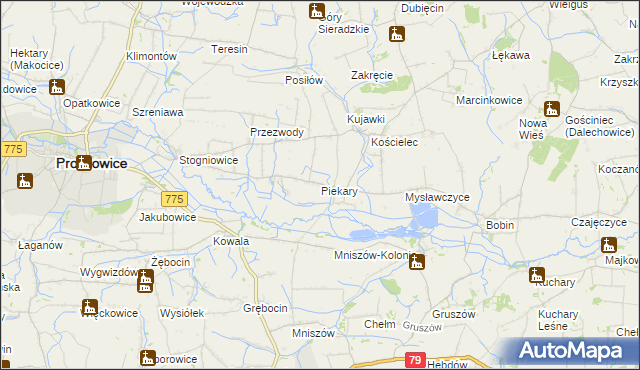 mapa Piekary gmina Proszowice, Piekary gmina Proszowice na mapie Targeo