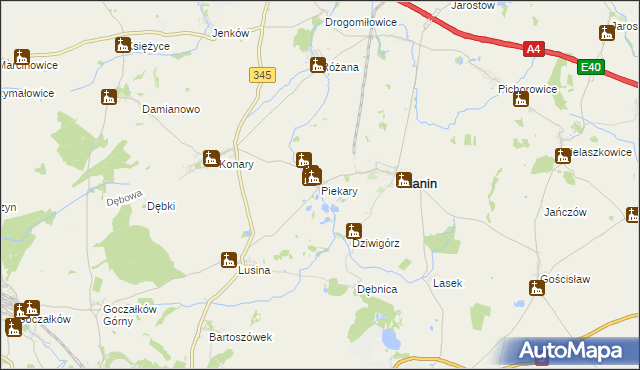 mapa Piekary gmina Udanin, Piekary gmina Udanin na mapie Targeo