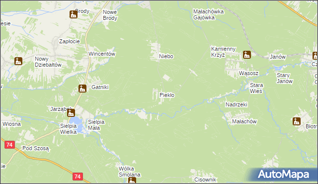 mapa Piekło gmina Końskie, Piekło gmina Końskie na mapie Targeo