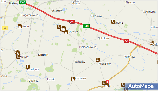 mapa Pielaszkowice, Pielaszkowice na mapie Targeo