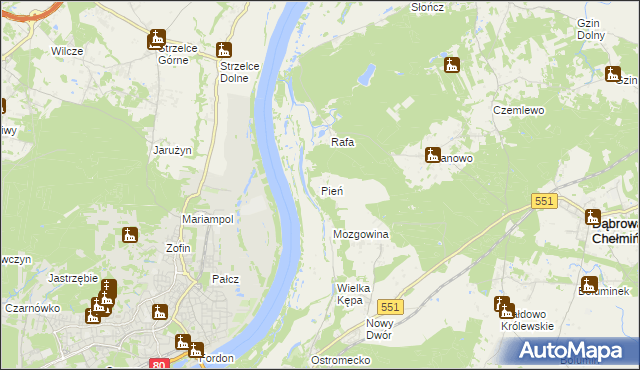 mapa Pień gmina Dąbrowa Chełmińska, Pień gmina Dąbrowa Chełmińska na mapie Targeo