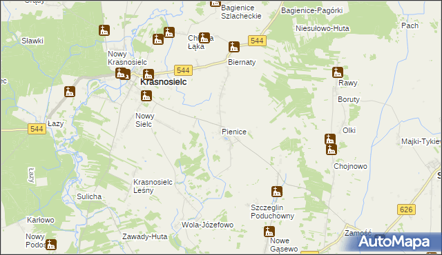 mapa Pienice gmina Krasnosielc, Pienice gmina Krasnosielc na mapie Targeo