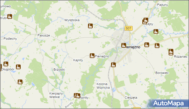 mapa Pieniężno powiat braniewski, Pieniężno powiat braniewski na mapie Targeo