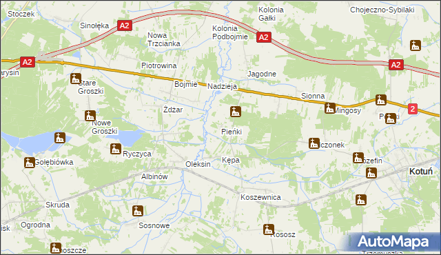 mapa Pieńki gmina Kotuń, Pieńki gmina Kotuń na mapie Targeo