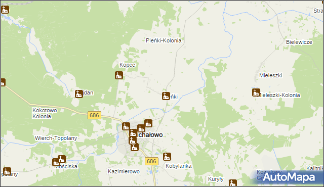 mapa Pieńki gmina Michałowo, Pieńki gmina Michałowo na mapie Targeo