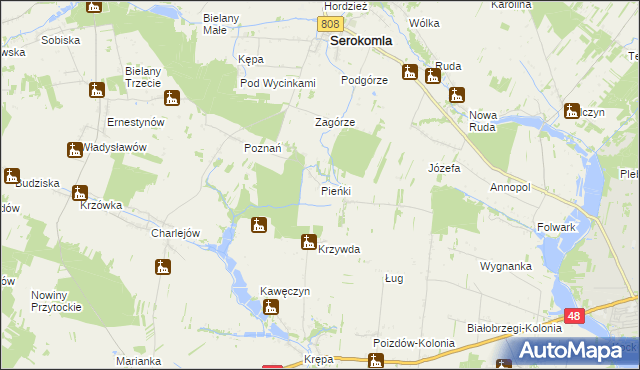 mapa Pieńki gmina Serokomla, Pieńki gmina Serokomla na mapie Targeo