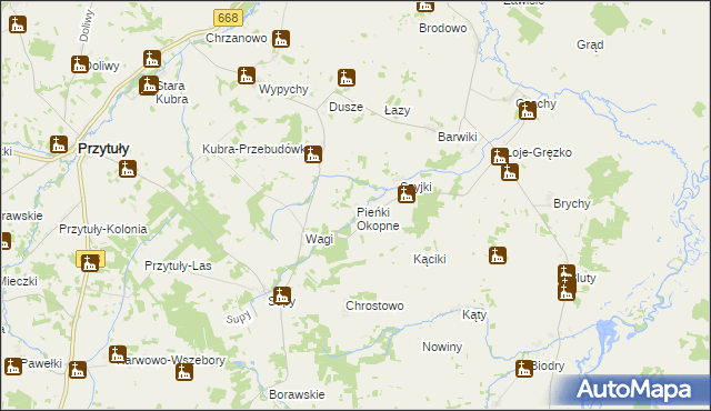 mapa Pieńki Okopne, Pieńki Okopne na mapie Targeo