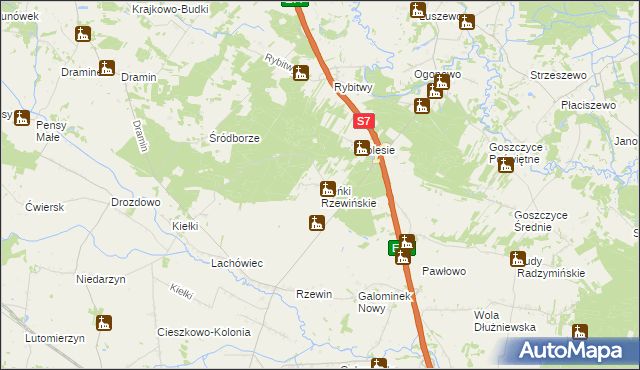 mapa Pieńki Rzewińskie, Pieńki Rzewińskie na mapie Targeo