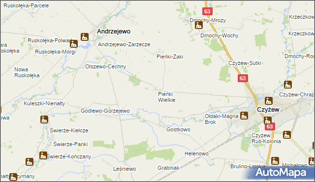 mapa Pieńki Wielkie, Pieńki Wielkie na mapie Targeo