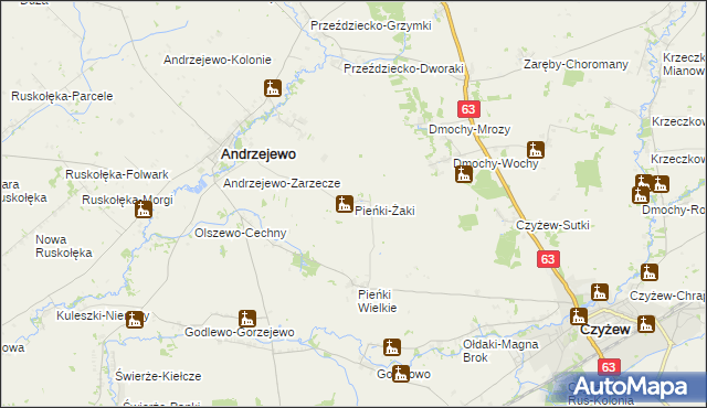 mapa Pieńki-Żaki, Pieńki-Żaki na mapie Targeo