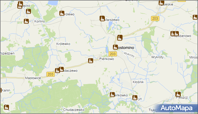 mapa Pieńkowo gmina Postomino, Pieńkowo gmina Postomino na mapie Targeo