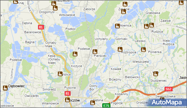 mapa Pierściec, Pierściec na mapie Targeo