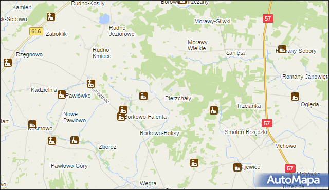 mapa Pierzchały gmina Czernice Borowe, Pierzchały gmina Czernice Borowe na mapie Targeo