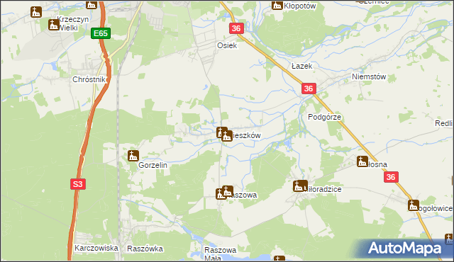 mapa Pieszków gmina Lubin, Pieszków gmina Lubin na mapie Targeo