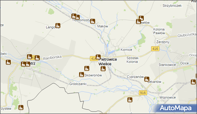 mapa Pietrowice Wielkie, Pietrowice Wielkie na mapie Targeo