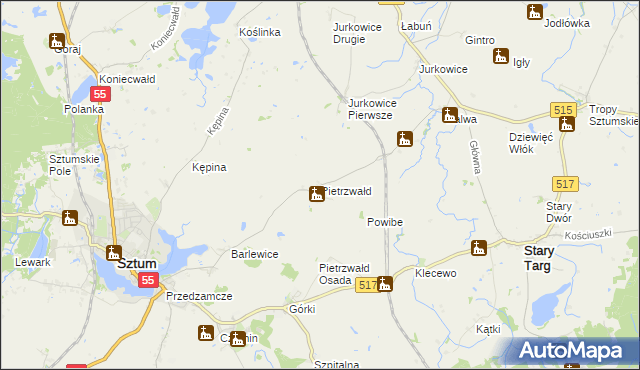 mapa Pietrzwałd gmina Sztum, Pietrzwałd gmina Sztum na mapie Targeo