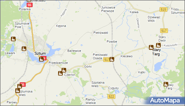mapa Pietrzwałd Osada, Pietrzwałd Osada na mapie Targeo
