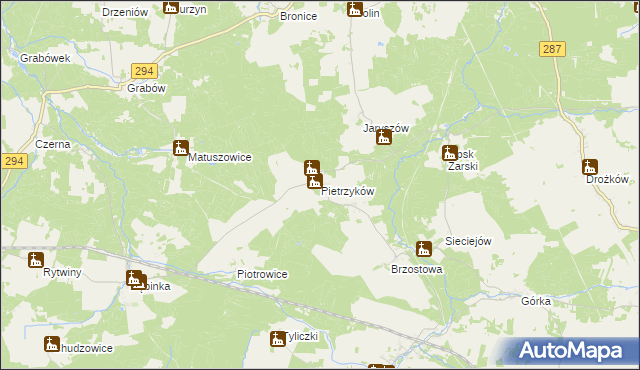 mapa Pietrzyków gmina Lipinki Łużyckie, Pietrzyków gmina Lipinki Łużyckie na mapie Targeo