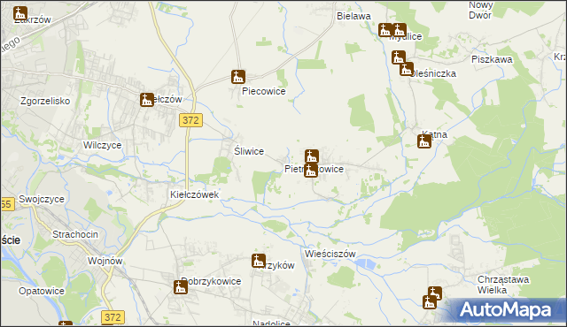 mapa Pietrzykowice gmina Długołęka, Pietrzykowice gmina Długołęka na mapie Targeo