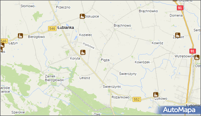 mapa Pigża gmina Łubianka, Pigża gmina Łubianka na mapie Targeo