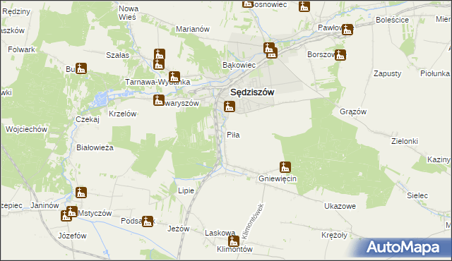 mapa Piła gmina Sędziszów, Piła gmina Sędziszów na mapie Targeo