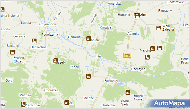 mapa Piła gmina Zadzim, Piła gmina Zadzim na mapie Targeo