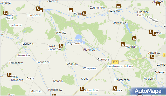 mapa Piorunów gmina Wodzierady, Piorunów gmina Wodzierady na mapie Targeo