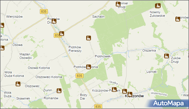 mapa Piotrkówek gmina Krzczonów, Piotrkówek gmina Krzczonów na mapie Targeo